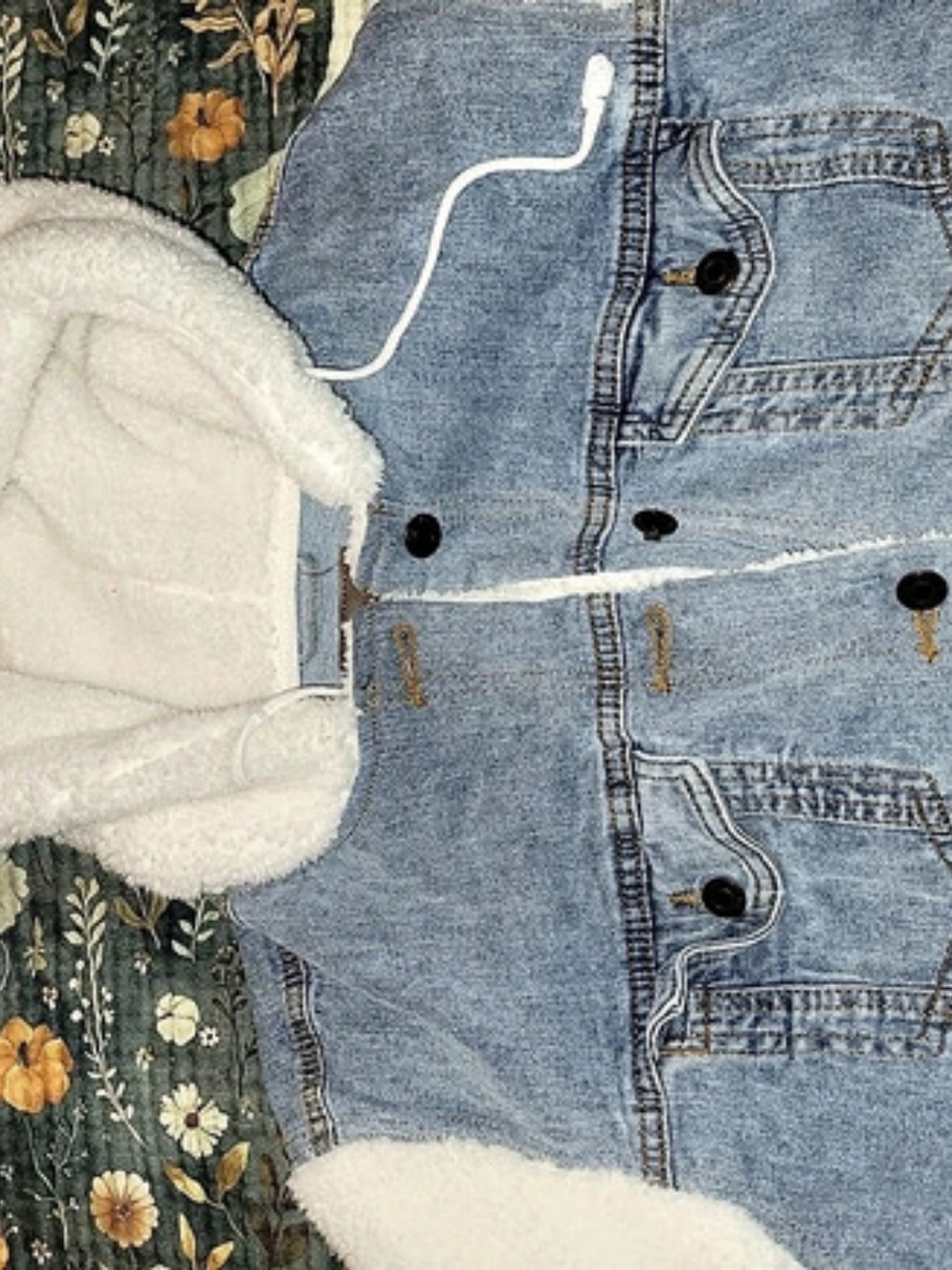 Maurices Sherpa-Lined Denim Jacket with Hood and Sherpa Sleeves 1X